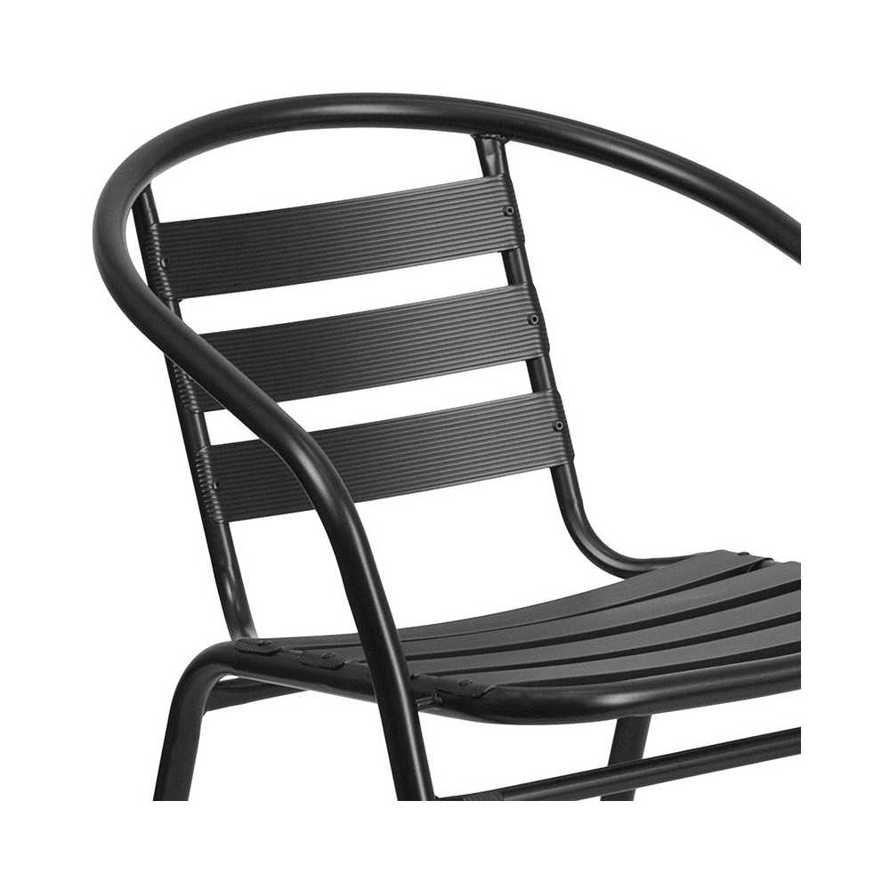 Black Metal Restaurant Stack Chair with Aluminum Slats