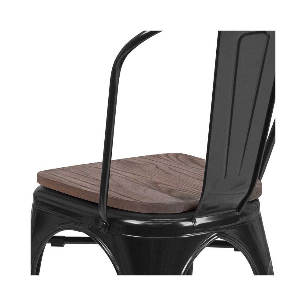 Black Metal Stackable Chair with Wood Seat