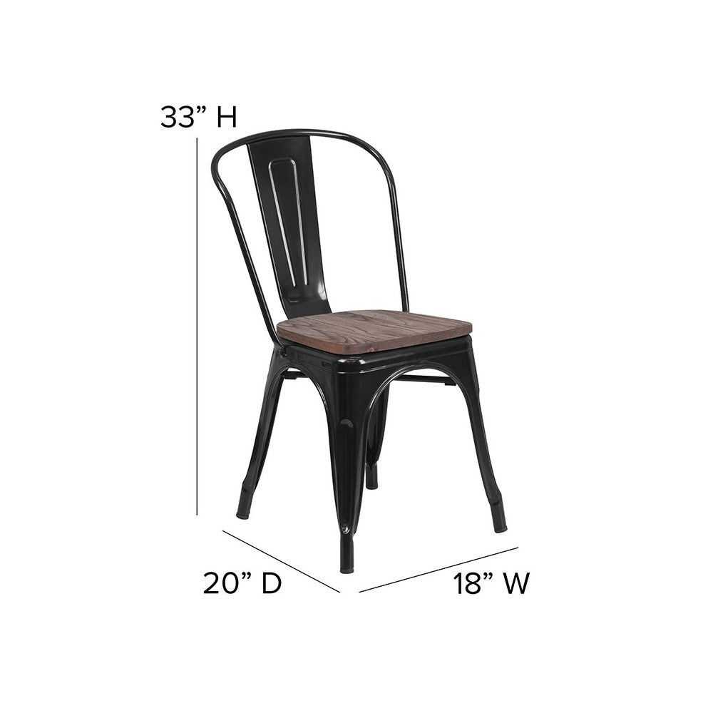 Black Metal Stackable Chair with Wood Seat