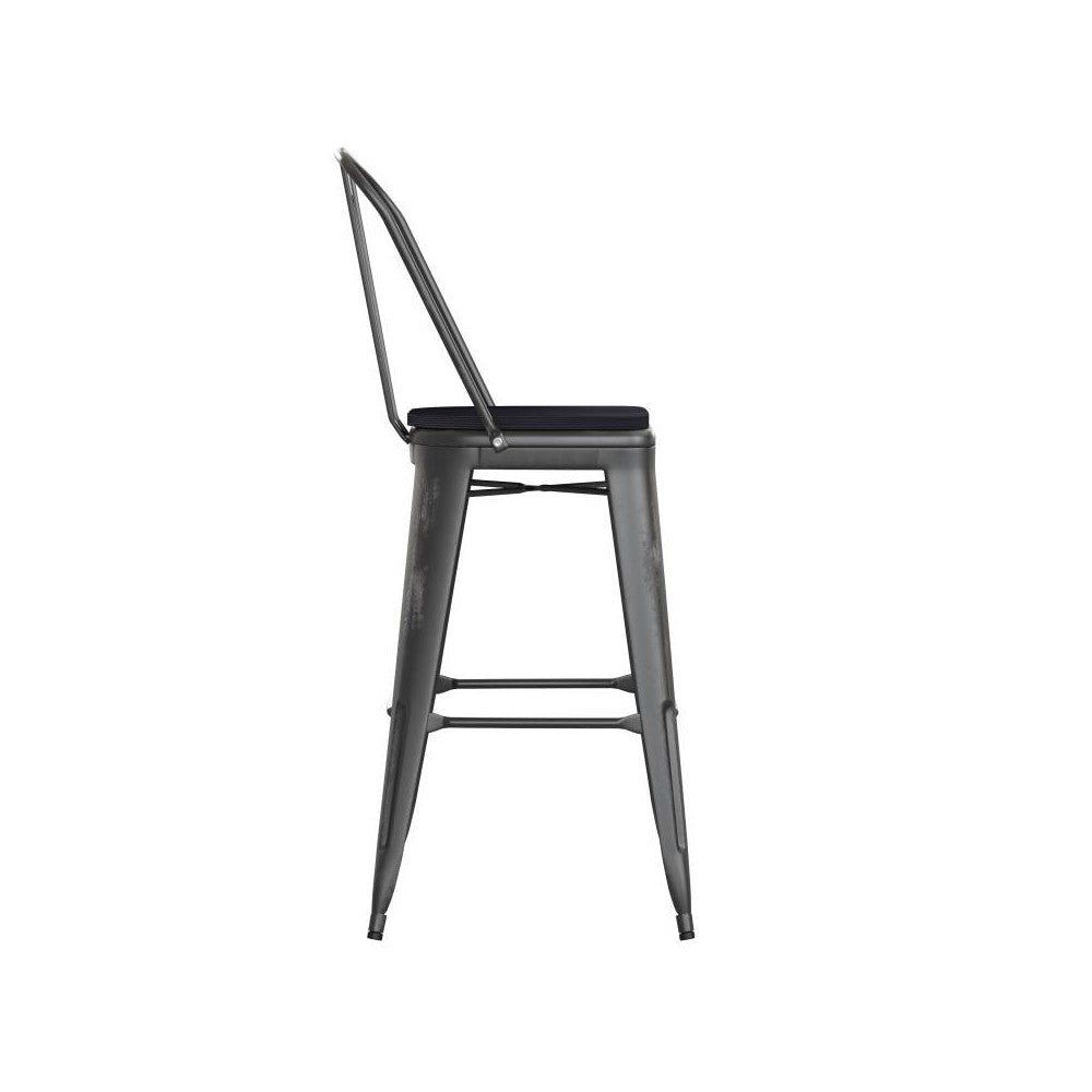 Black Metal Stool-Black Seat