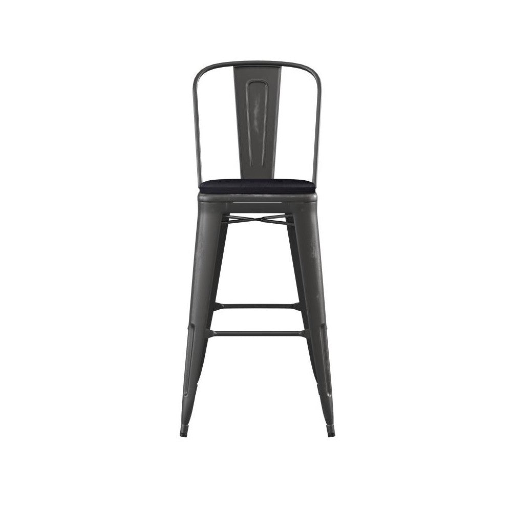 Black Metal Stool-Black Seat