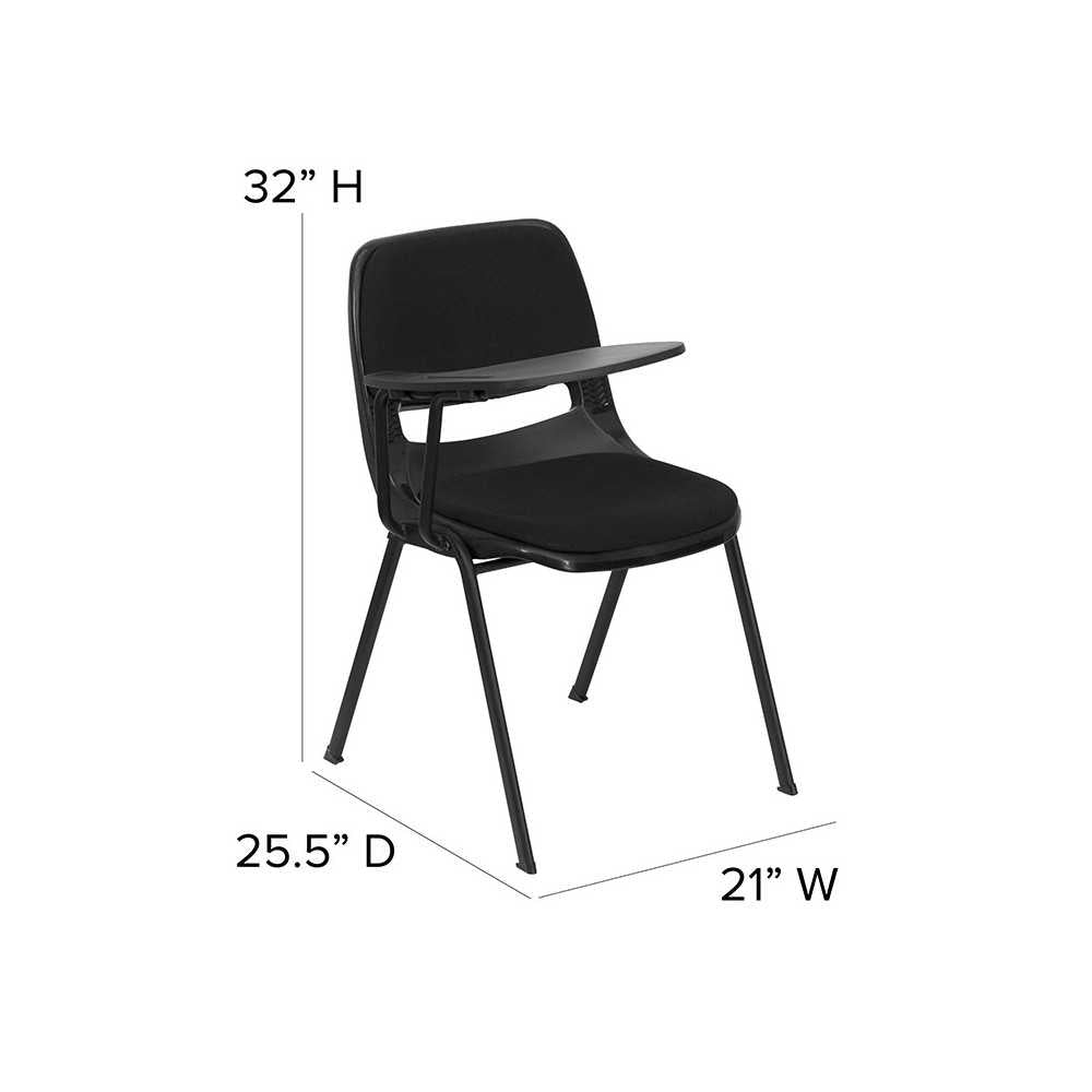 Black Padded Ergonomic Shell Chair with Right Handed Flip-Up Tablet Arm