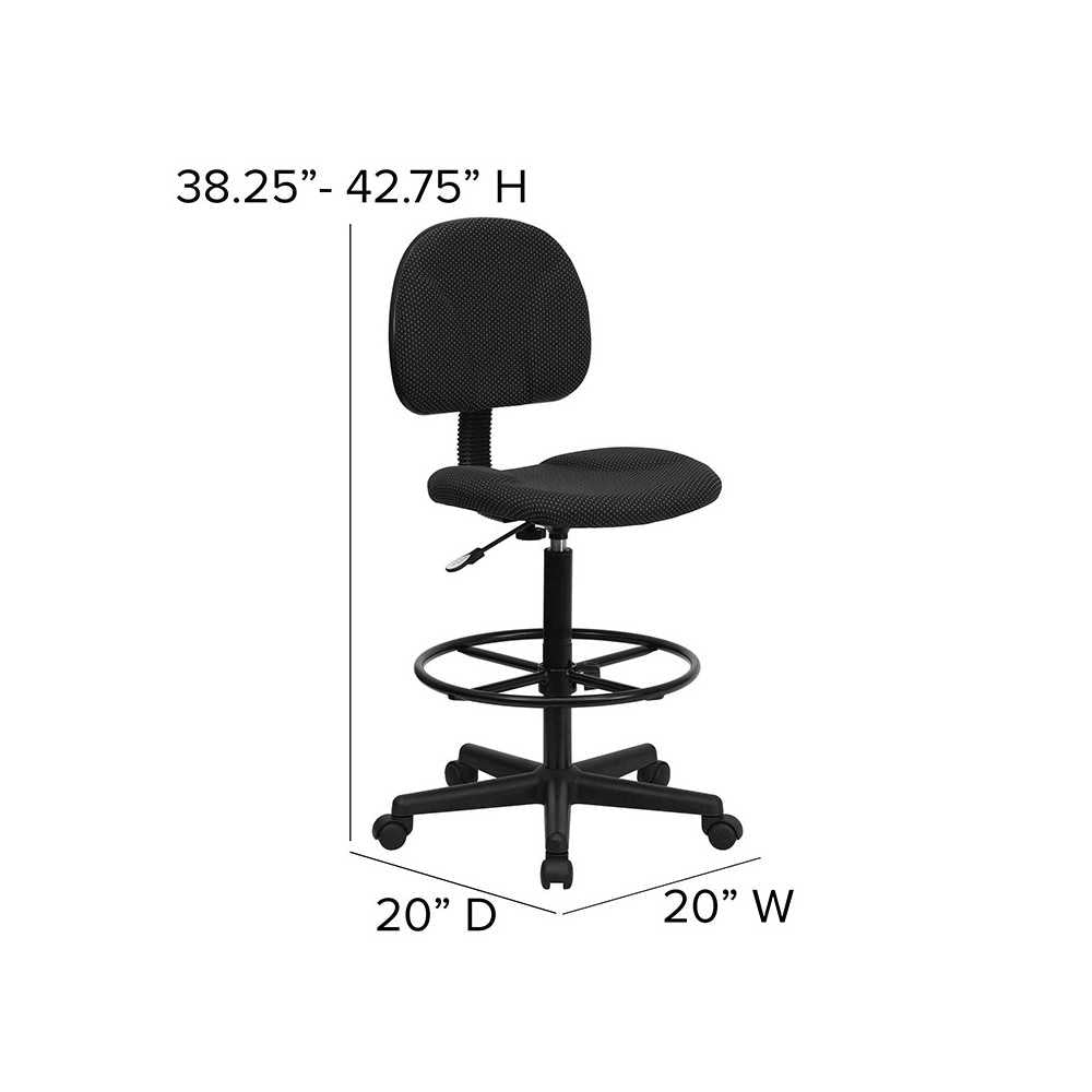Black Patterned Fabric Drafting Chair (Cylinders: 22.5''-27''H or 26''-30.5''H)