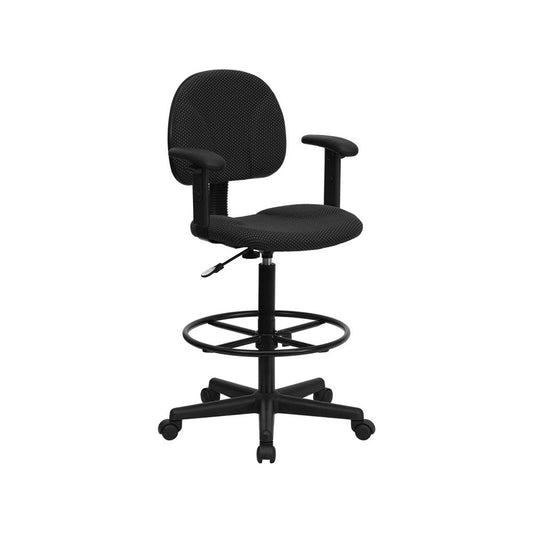 Black Patterned Fabric Drafting Chair with Adjustable Arms (Cylinders: 22.5''-27''H or 26''-30.5''H)