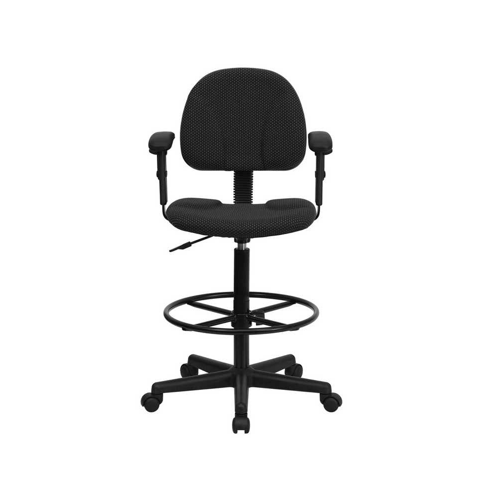 Black Patterned Fabric Drafting Chair with Adjustable Arms (Cylinders: 22.5''-27''H or 26''-30.5''H)