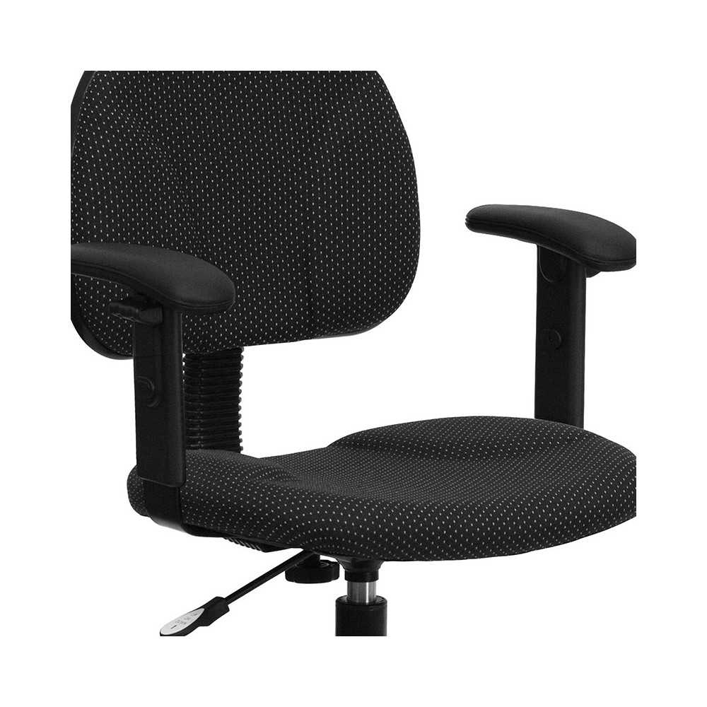 Black Patterned Fabric Drafting Chair with Adjustable Arms (Cylinders: 22.5''-27''H or 26''-30.5''H)