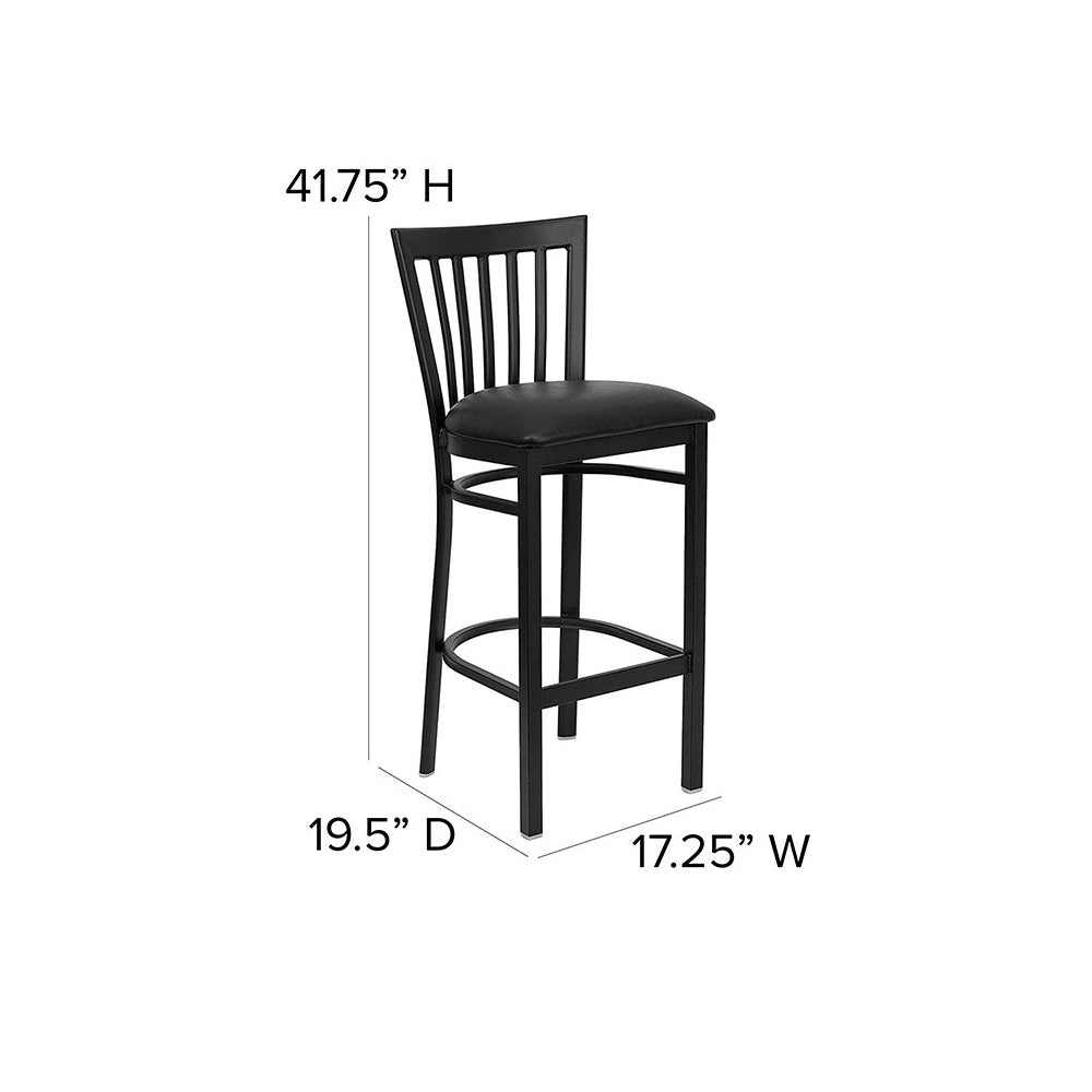 Black School House Back Metal Restaurant Barstool - Black Vinyl Seat