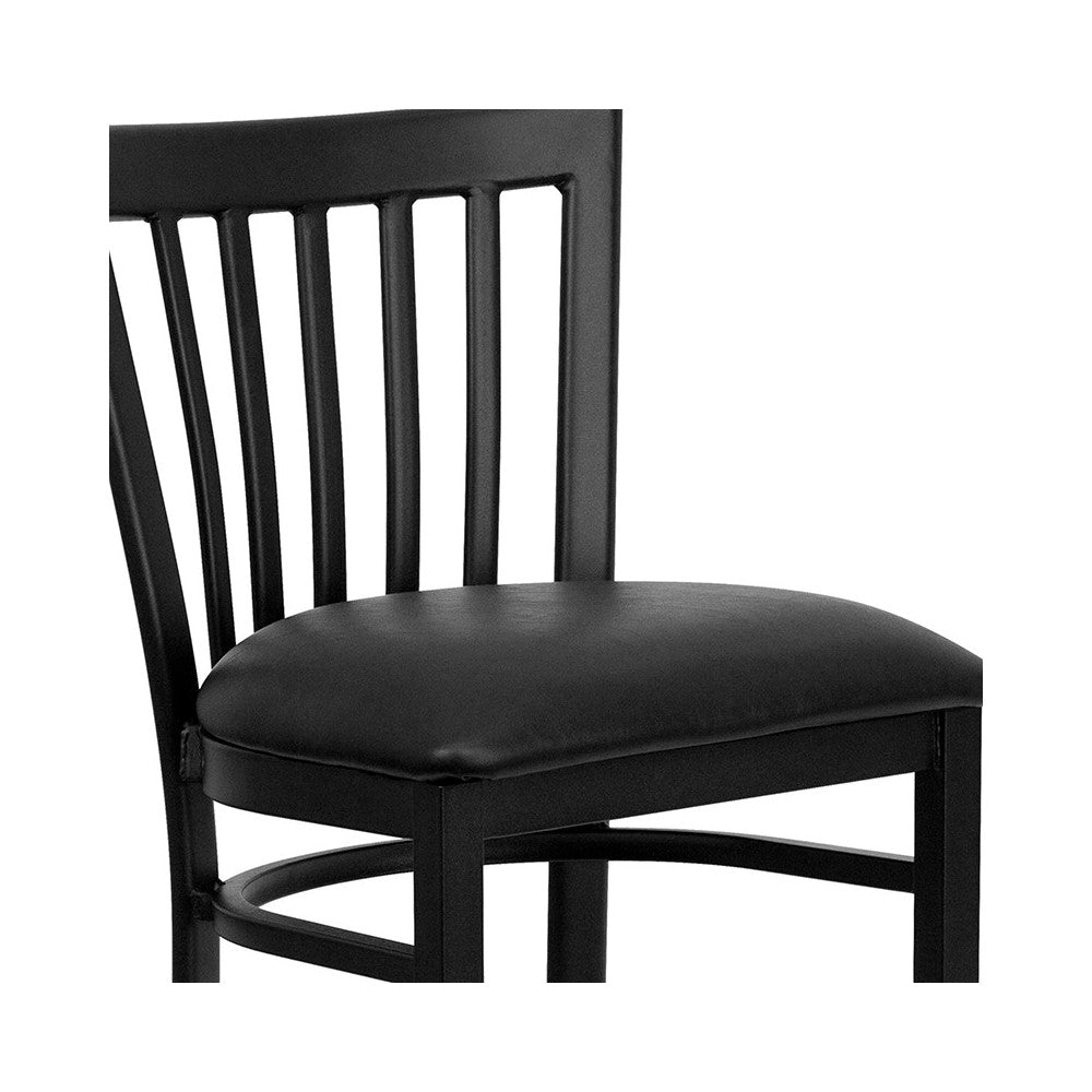 Black School House Back Metal Restaurant Barstool - Black Vinyl Seat