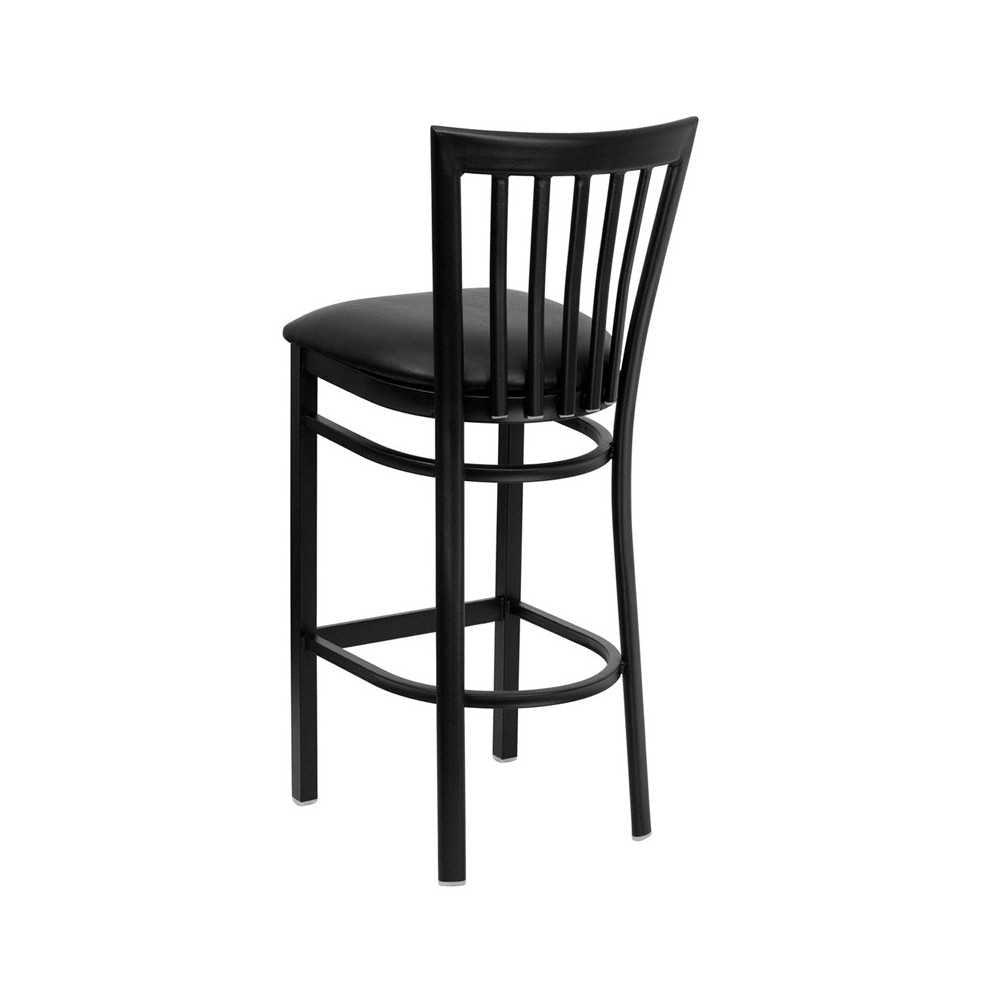 Black School House Back Metal Restaurant Barstool - Black Vinyl Seat