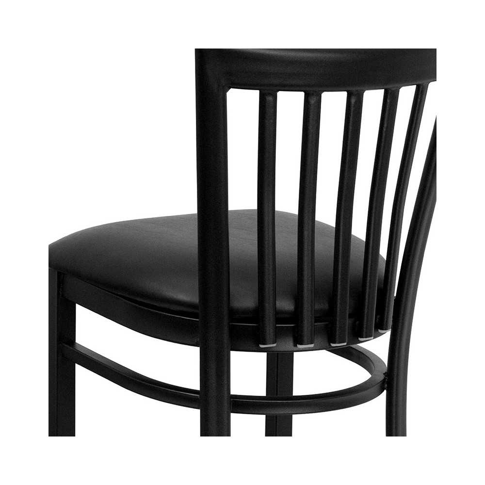 Black School House Back Metal Restaurant Barstool - Black Vinyl Seat