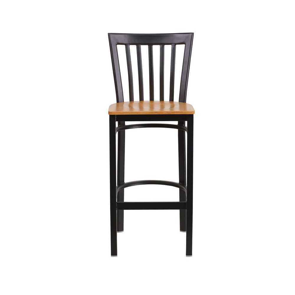 Black School House Back Metal Restaurant Barstool - Natural Wood Seat