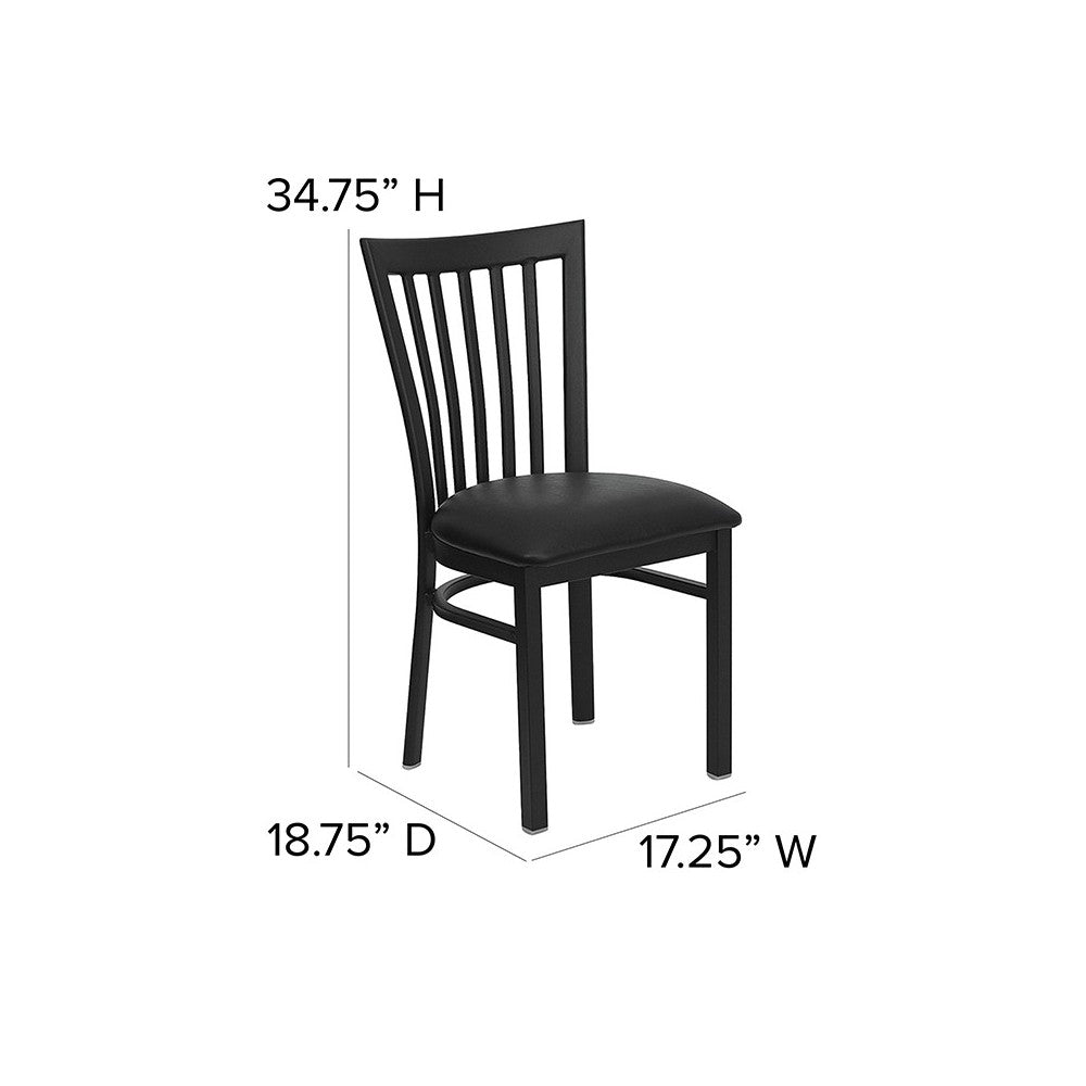 Black School House Back Metal Restaurant Chair - Black Vinyl Seat