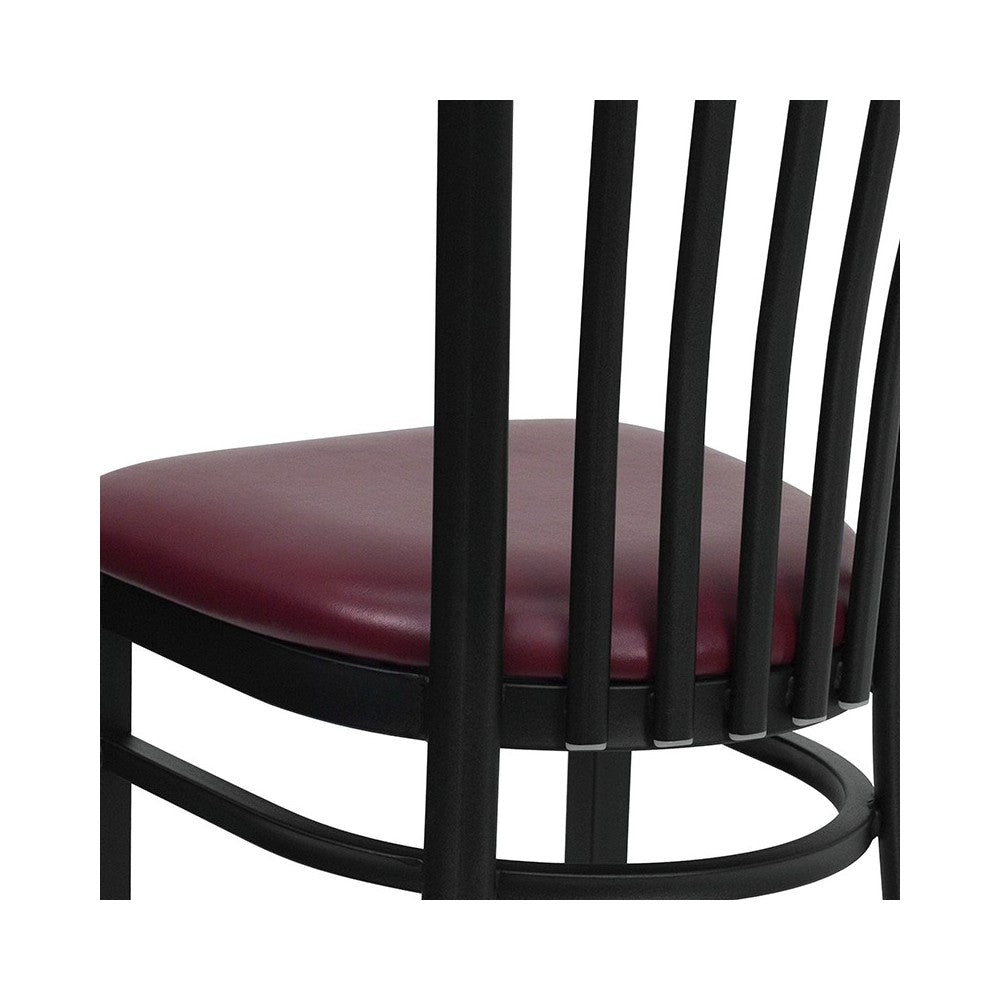 Black School House Back Metal Restaurant Chair - Burgundy Vinyl Seat