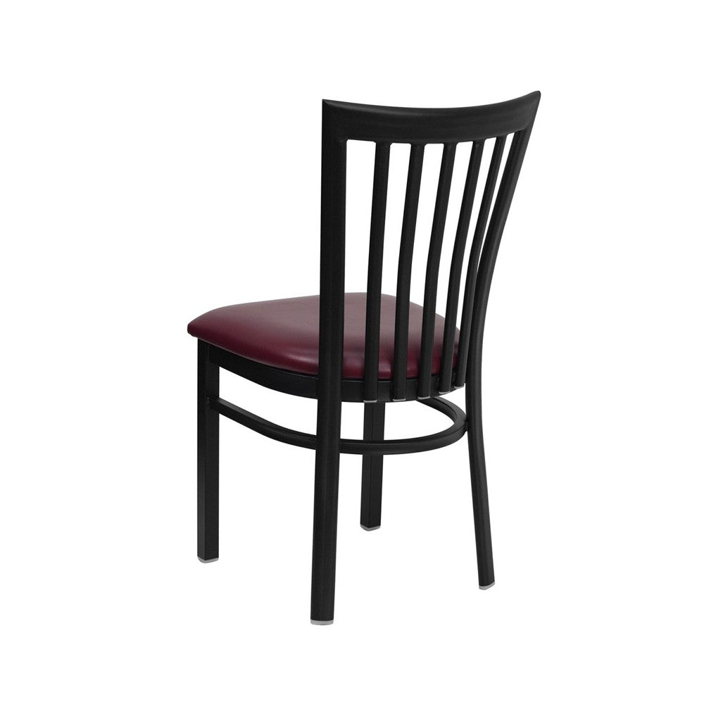 Black School House Back Metal Restaurant Chair - Burgundy Vinyl Seat