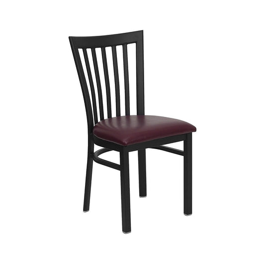 Black School House Back Metal Restaurant Chair - Burgundy Vinyl Seat