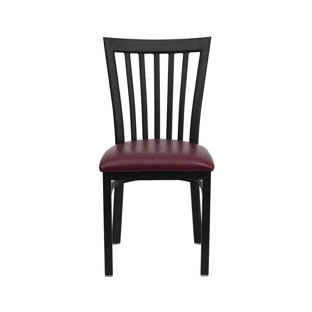 Black School House Back Metal Restaurant Chair - Burgundy Vinyl Seat