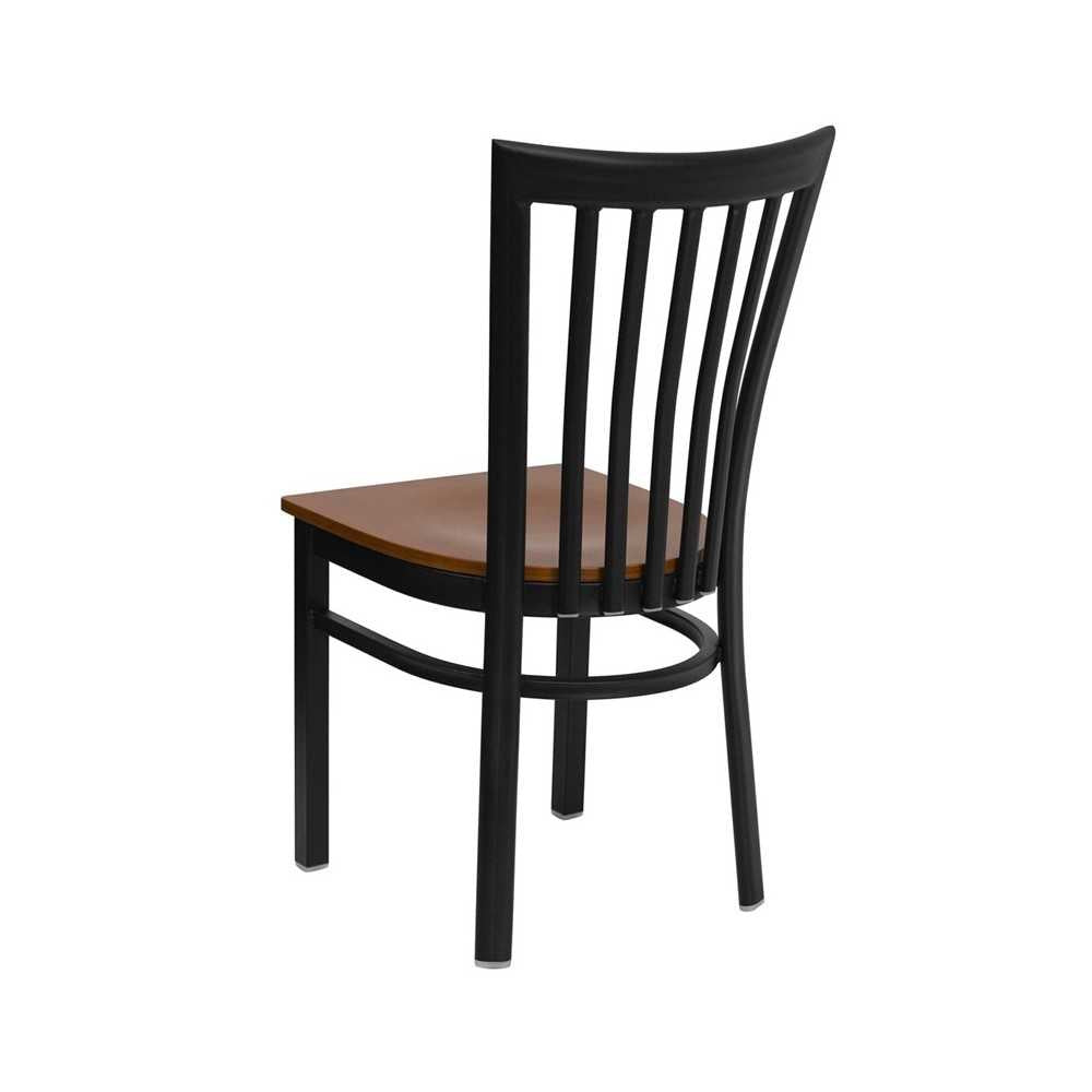 Black School House Back Metal Restaurant Chair - Cherry Wood Seat