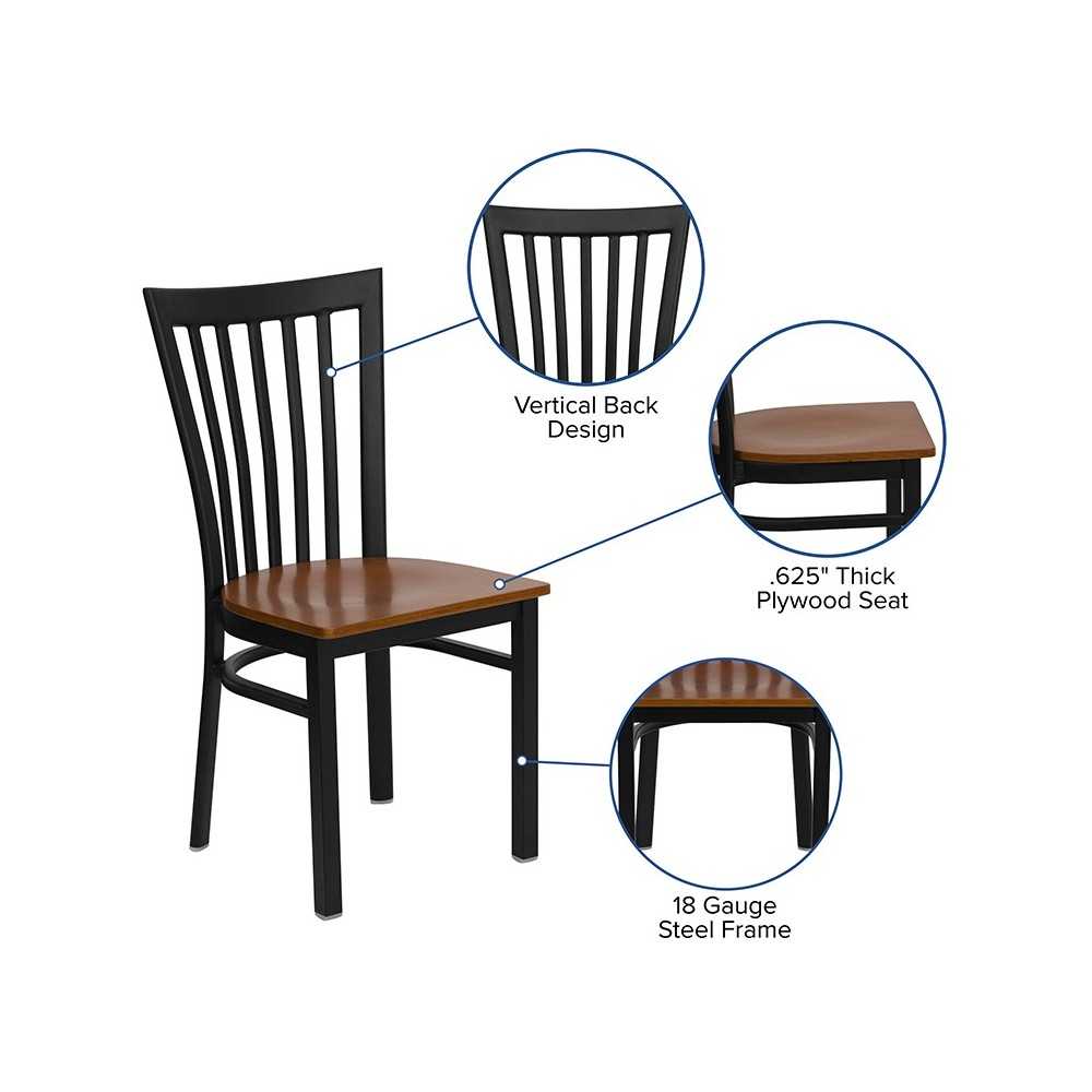Black School House Back Metal Restaurant Chair - Cherry Wood Seat