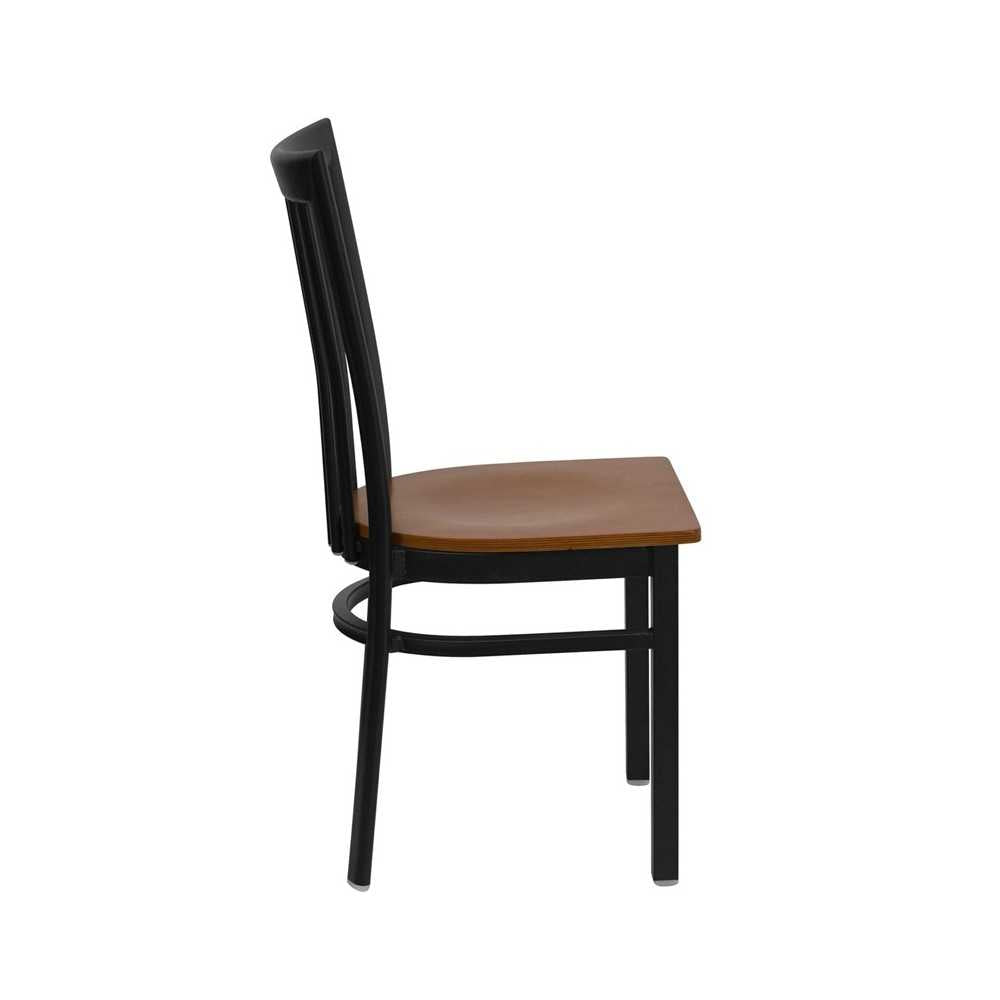 Black School House Back Metal Restaurant Chair - Cherry Wood Seat