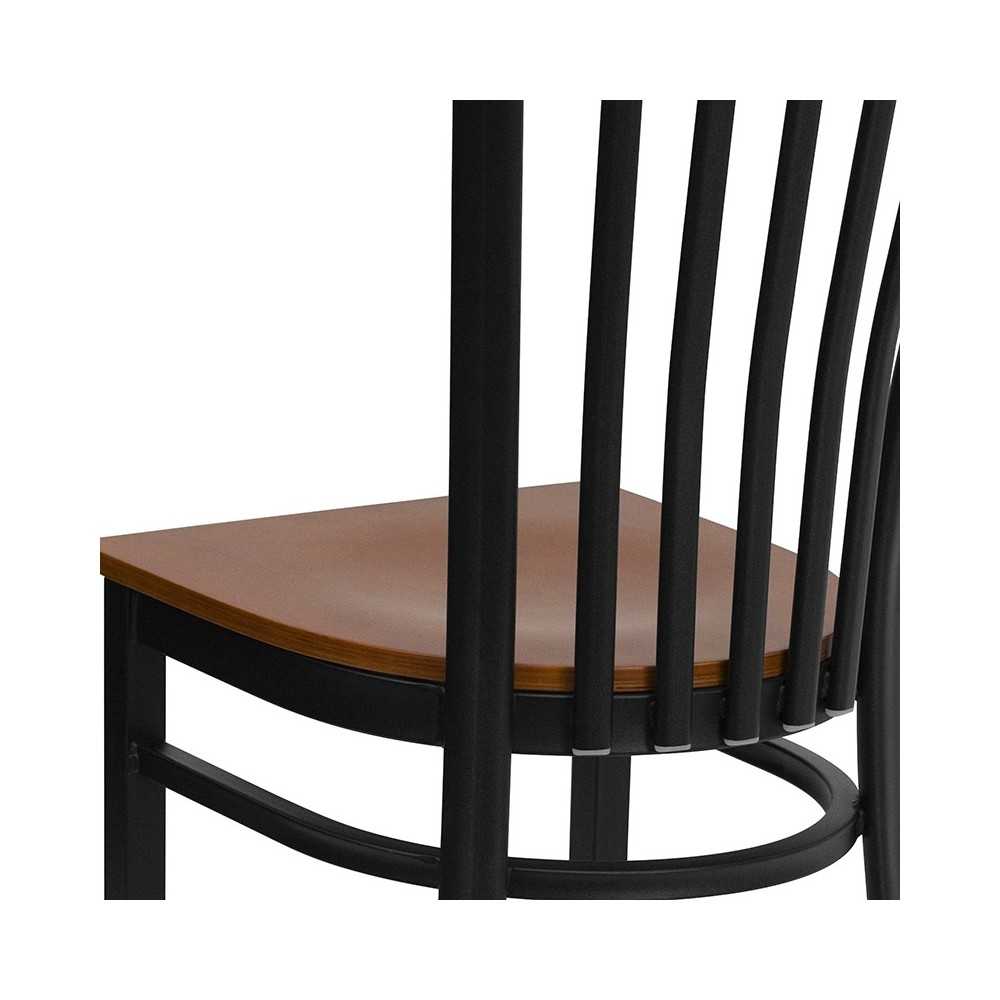 Black School House Back Metal Restaurant Chair - Cherry Wood Seat