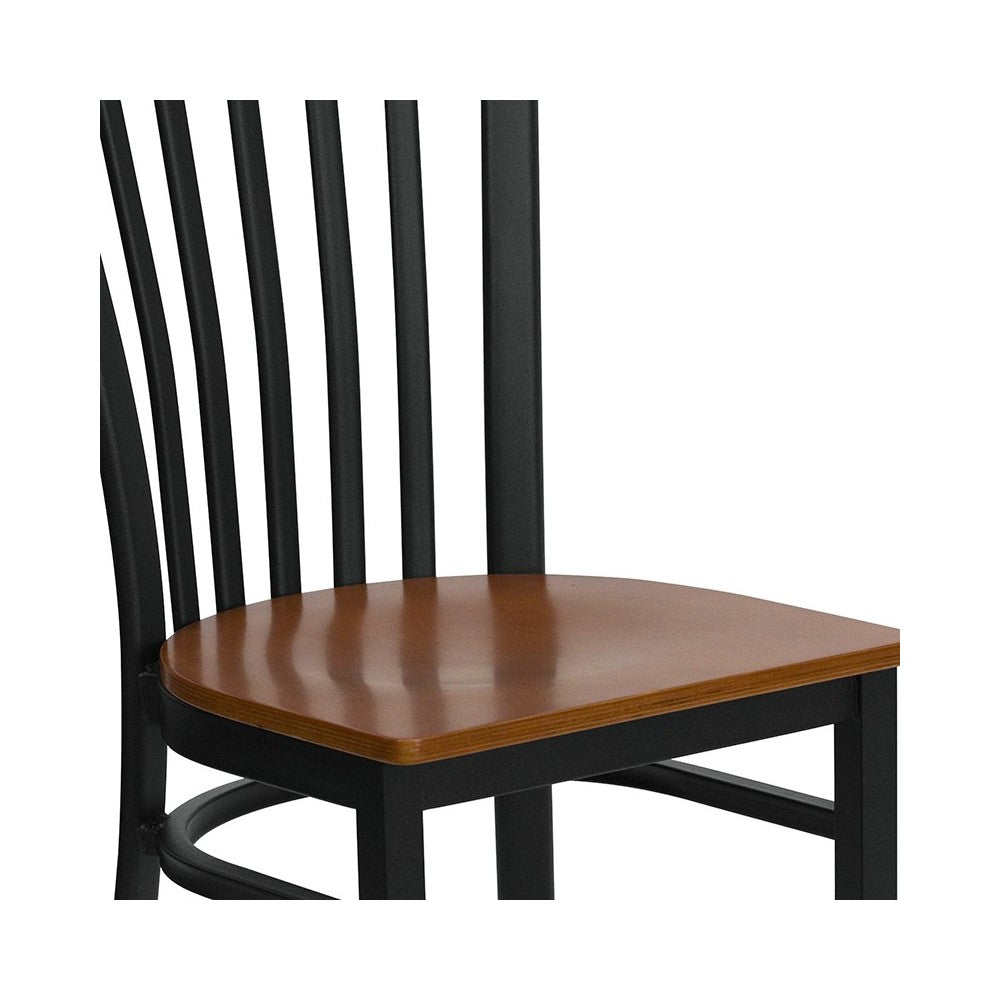 Black School House Back Metal Restaurant Chair - Cherry Wood Seat
