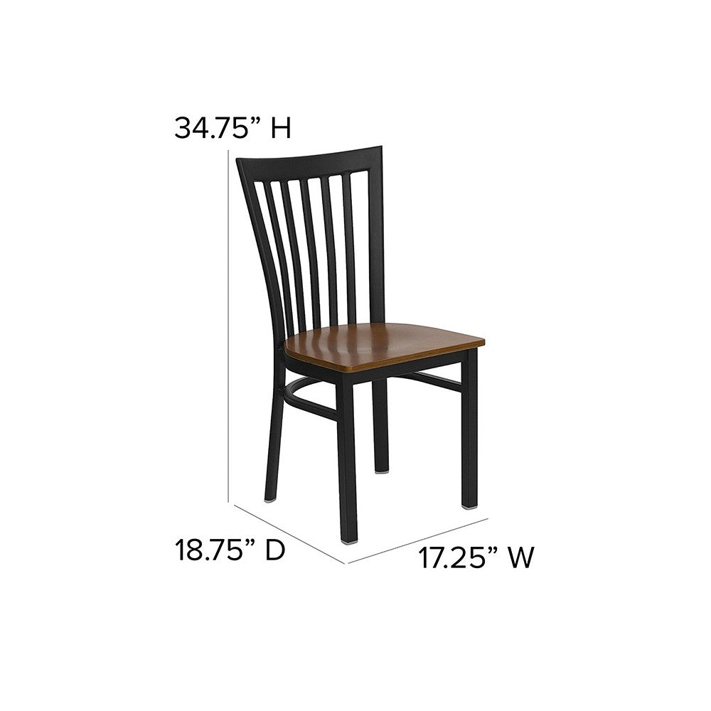 Black School House Back Metal Restaurant Chair - Cherry Wood Seat