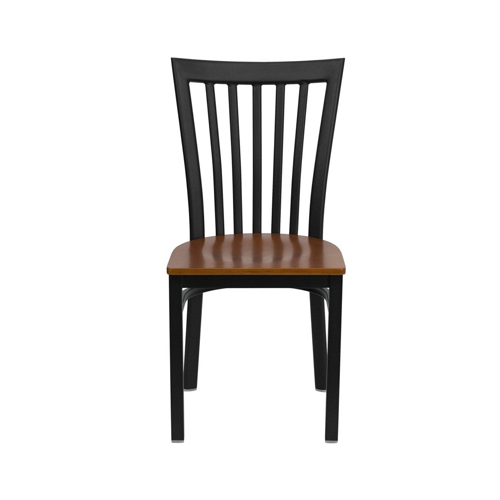 Black School House Back Metal Restaurant Chair - Cherry Wood Seat
