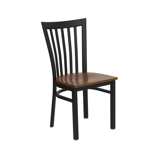 Black School House Back Metal Restaurant Chair - Cherry Wood Seat