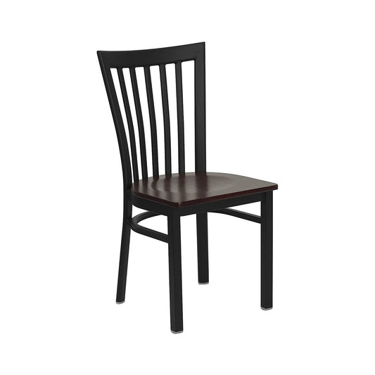 Black School House Back Metal Restaurant Chair - Mahogany Wood Seat