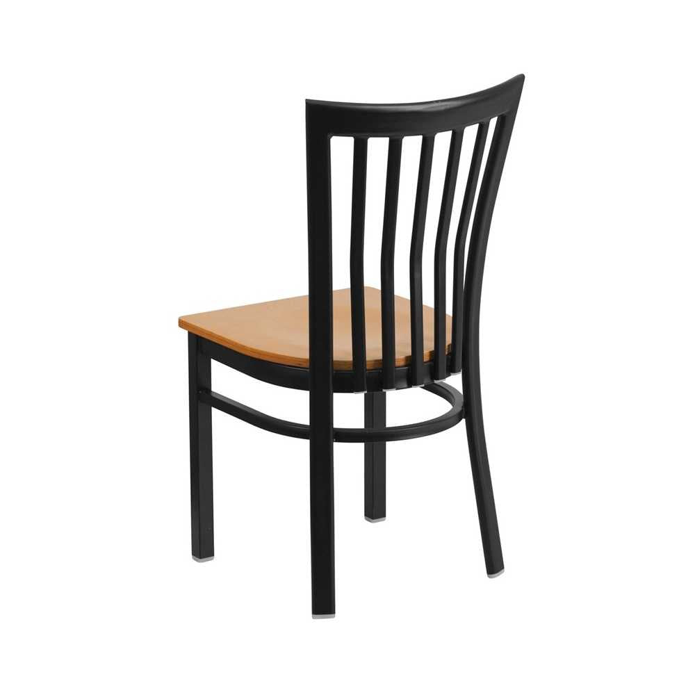 Black School House Back Metal Restaurant Chair - Natural Wood Seat