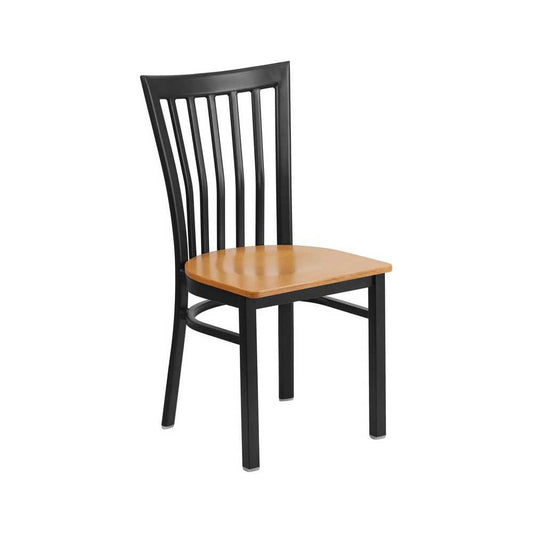 Black School House Back Metal Restaurant Chair - Natural Wood Seat