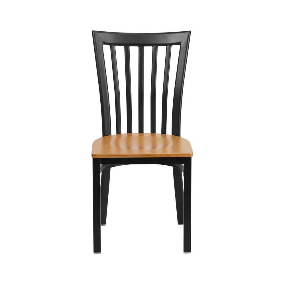 Black School House Back Metal Restaurant Chair - Natural Wood Seat