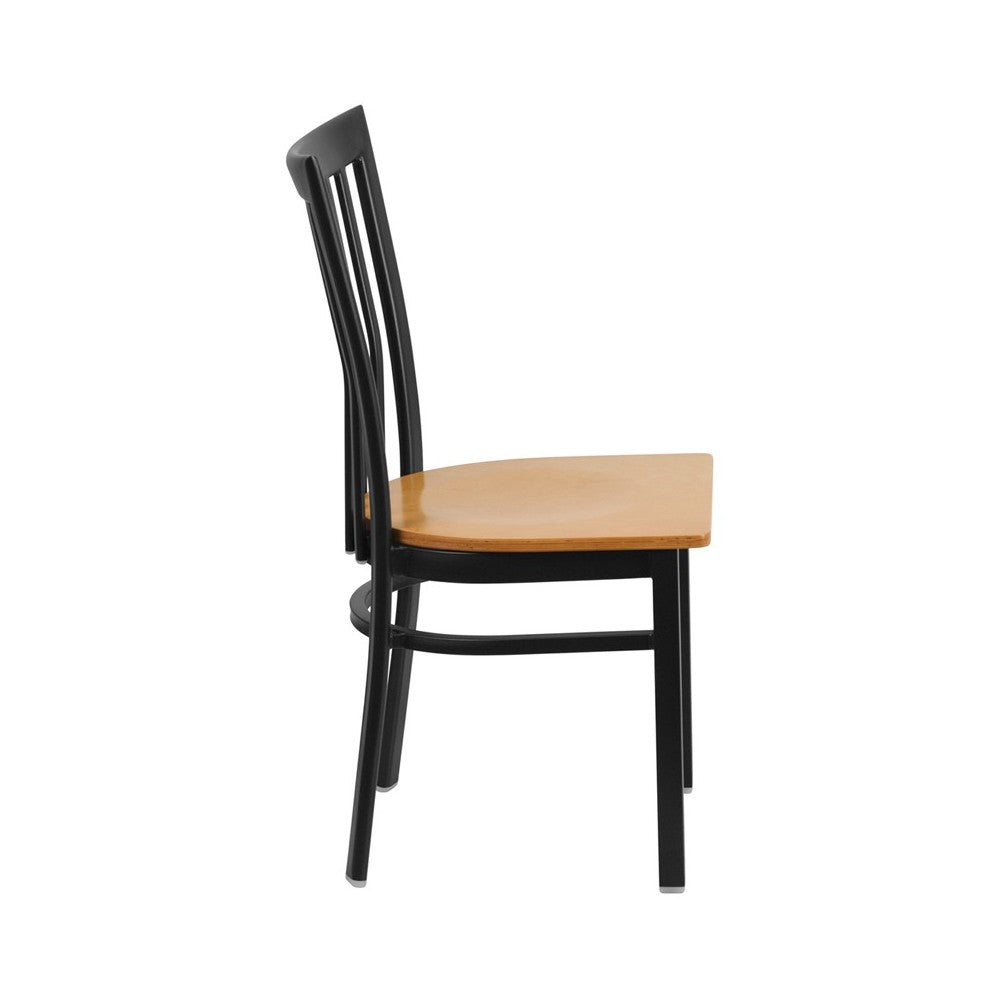 Black School House Back Metal Restaurant Chair - Natural Wood Seat