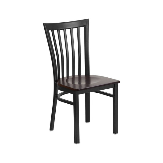 Black School House Back Metal Restaurant Chair - Walnut Wood Seat