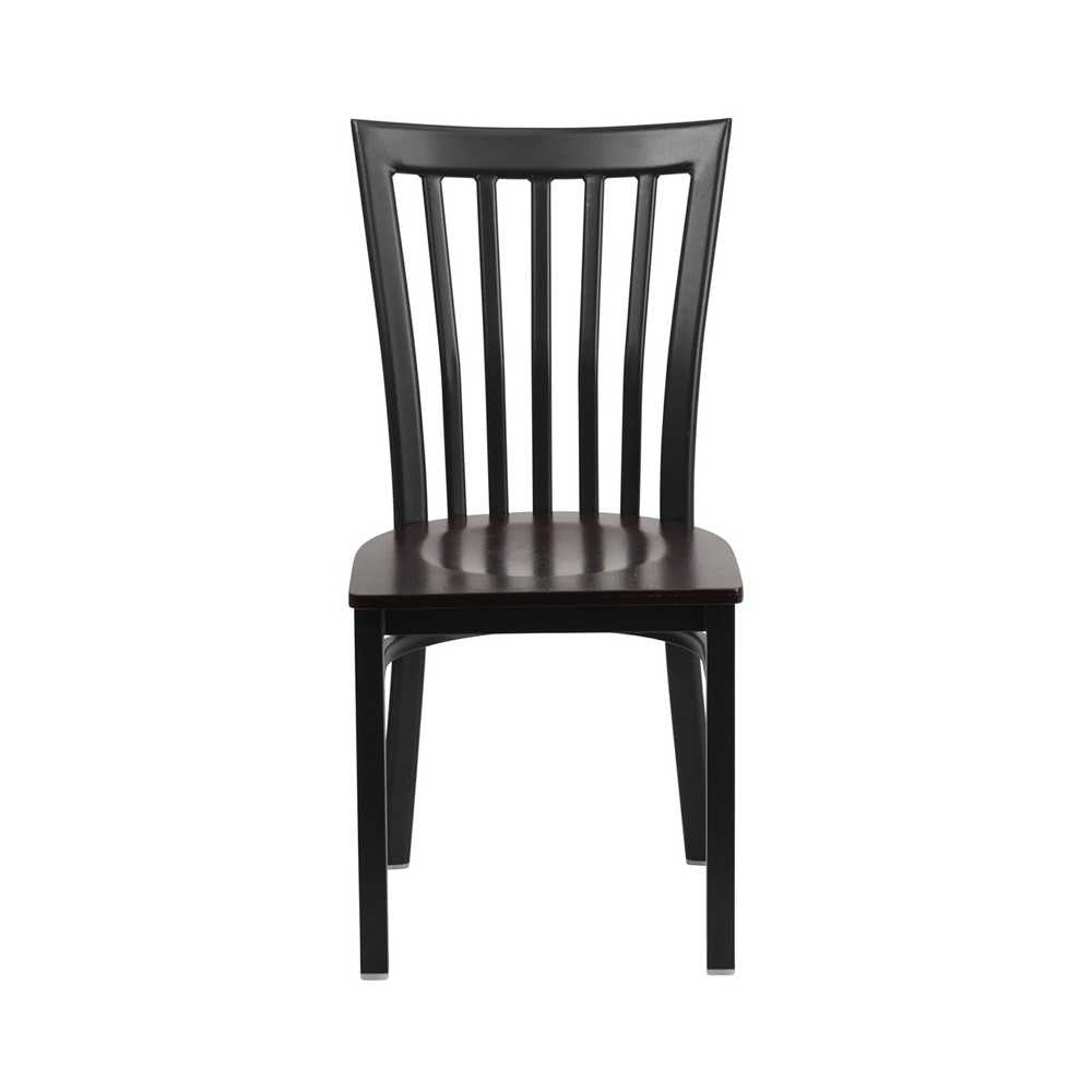 Black School House Back Metal Restaurant Chair - Walnut Wood Seat