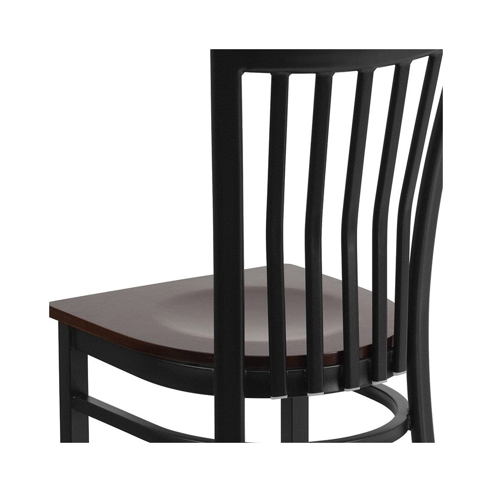 Black School House Back Metal Restaurant Chair - Walnut Wood Seat