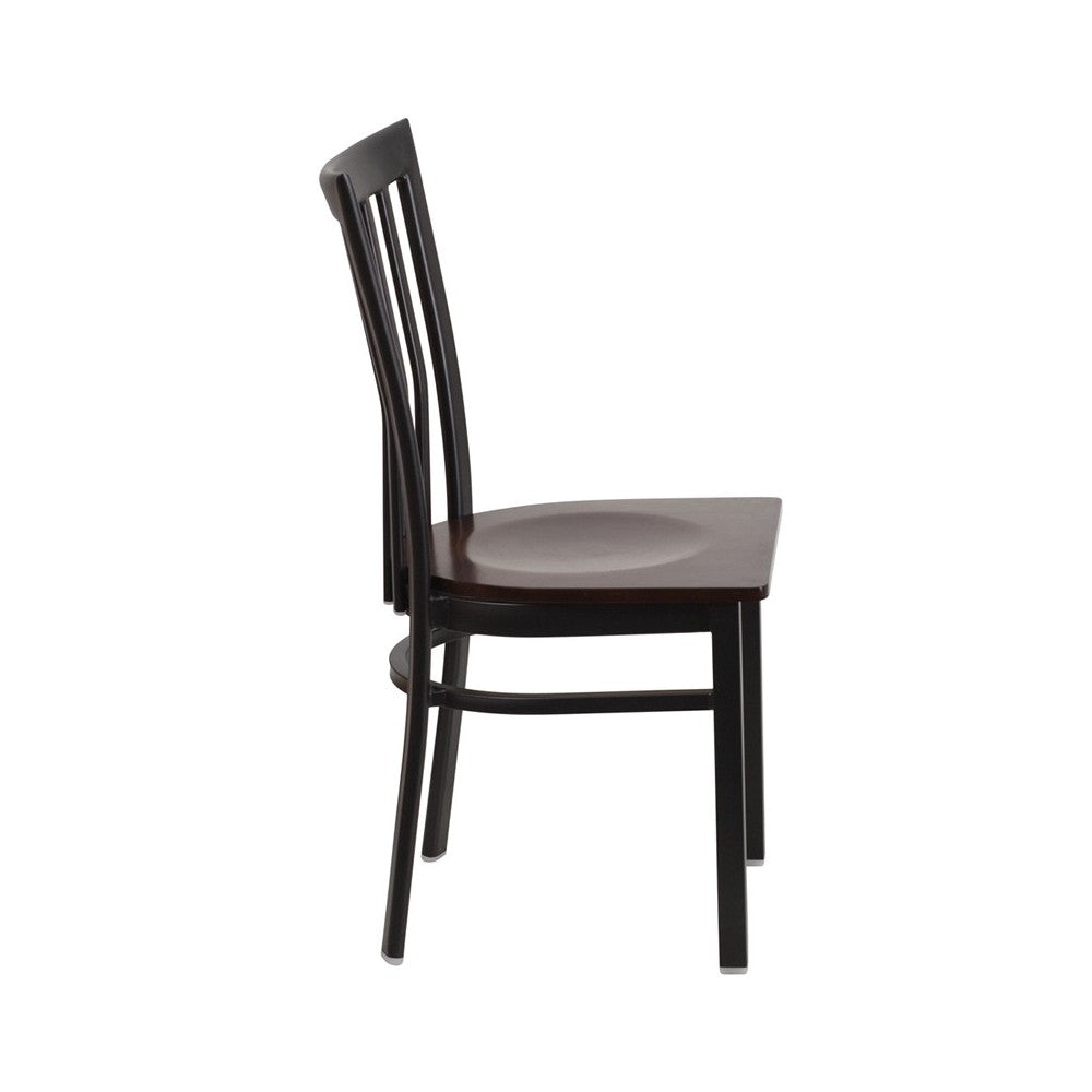 Black School House Back Metal Restaurant Chair - Walnut Wood Seat