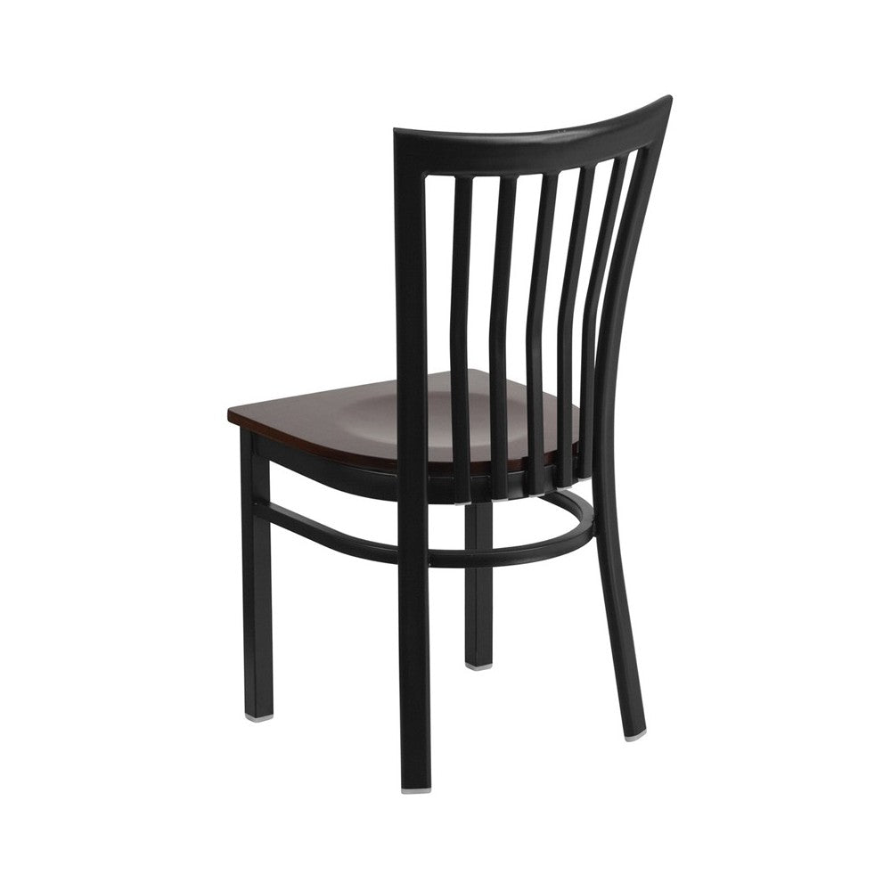 Black School House Back Metal Restaurant Chair - Walnut Wood Seat