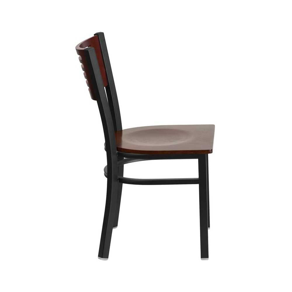 Black Slat Back Metal Restaurant Chair - Mahogany Wood Back & Seat