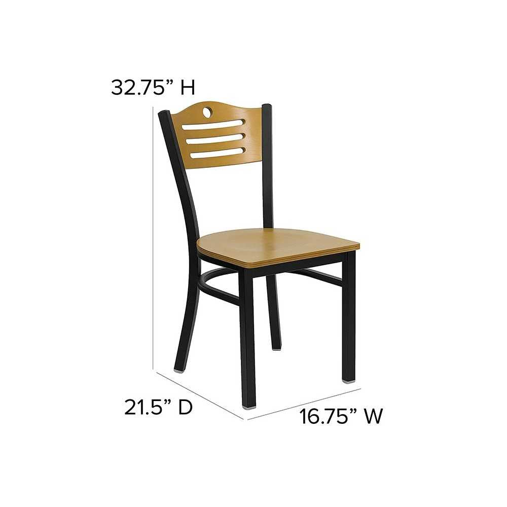 Black Slat Back Metal Restaurant Chair - Natural Wood Back & Seat