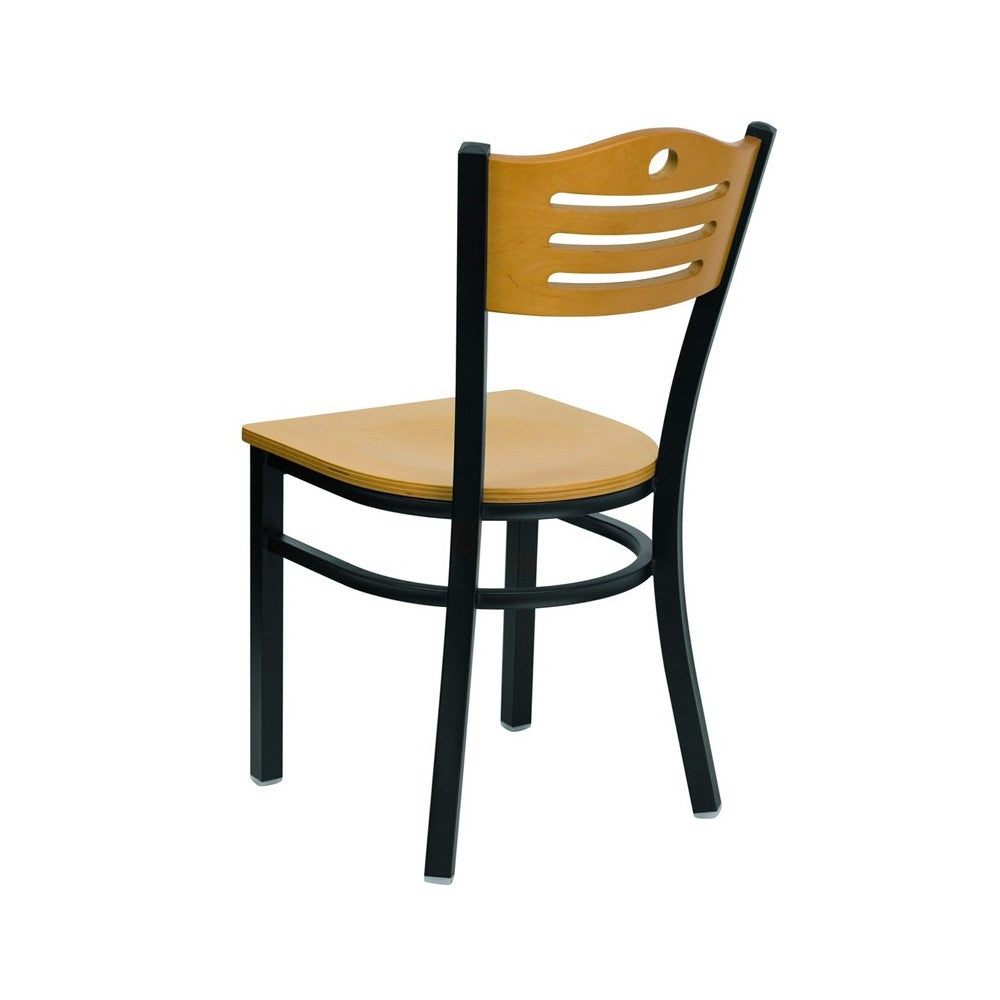 Black Slat Back Metal Restaurant Chair - Natural Wood Back & Seat