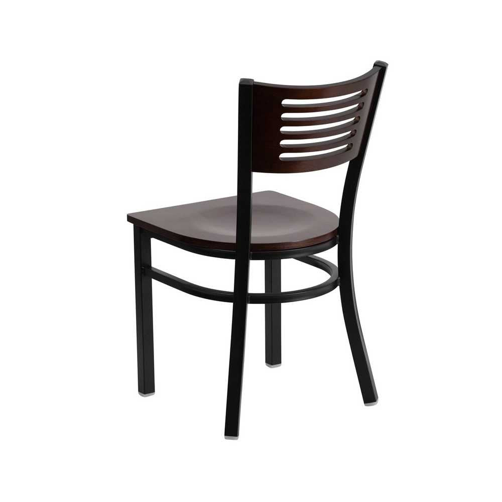 Black Slat Back Metal Restaurant Chair - Walnut Wood Back & Seat