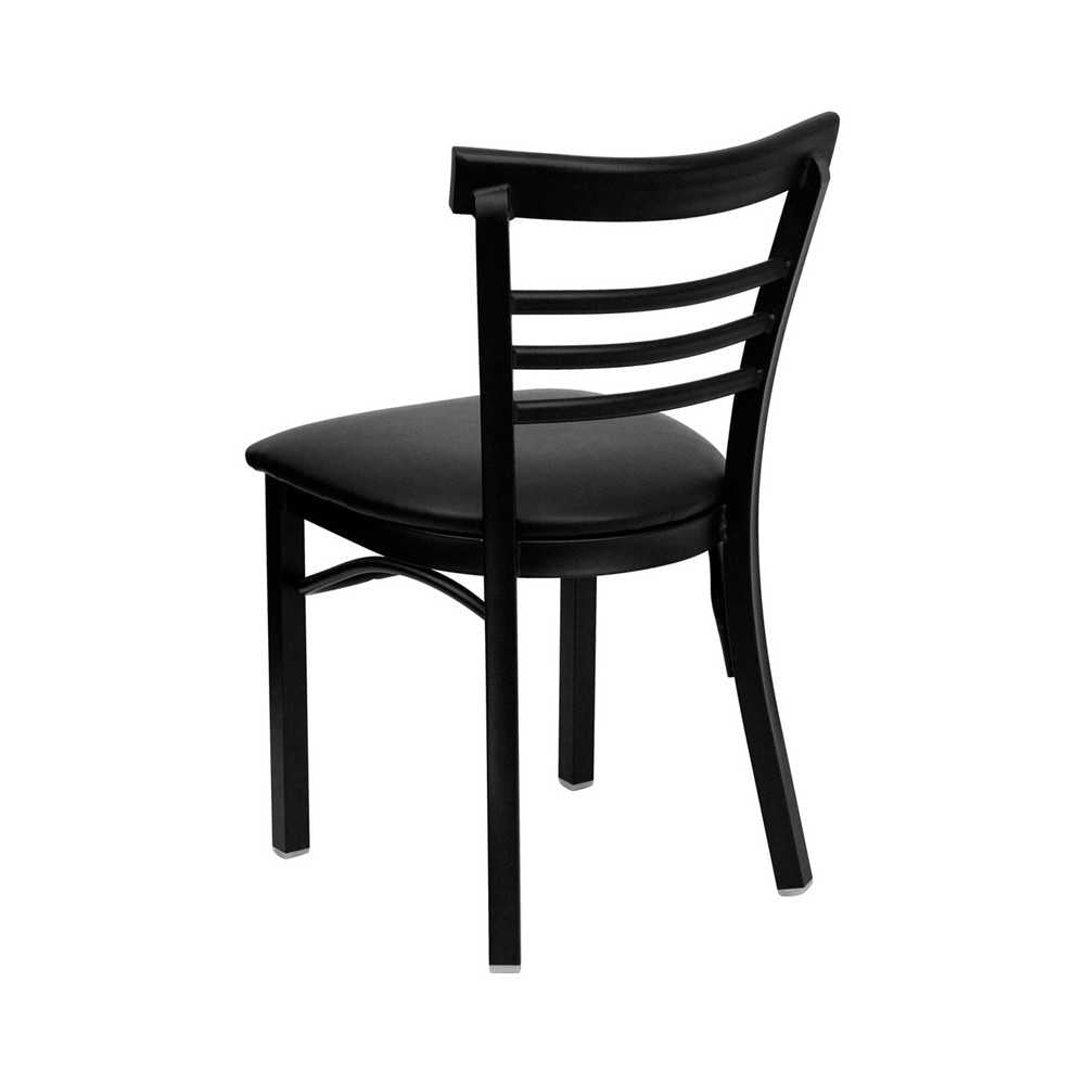 Black Three-Slat Ladder Back Metal Restaurant Chair - Black Vinyl Seat