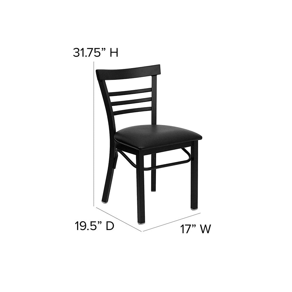 Black Three-Slat Ladder Back Metal Restaurant Chair - Black Vinyl Seat
