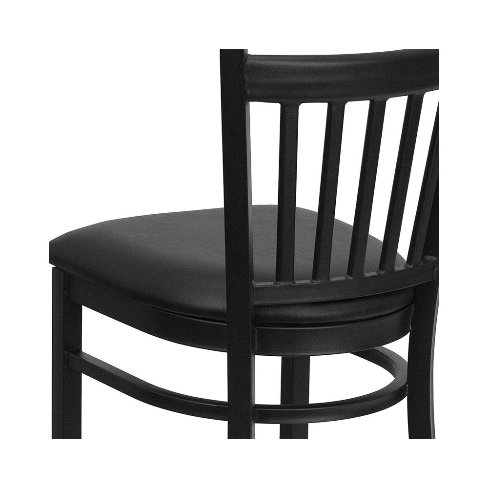 Black Vertical Back Metal Restaurant Barstool - Black Vinyl Seat