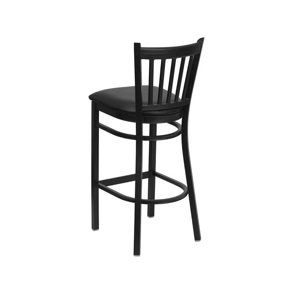 Black Vertical Back Metal Restaurant Barstool - Black Vinyl Seat
