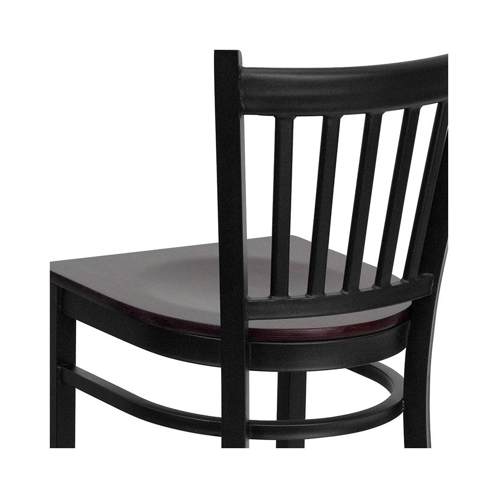 Black Vertical Back Metal Restaurant Barstool - Mahogany Wood Seat