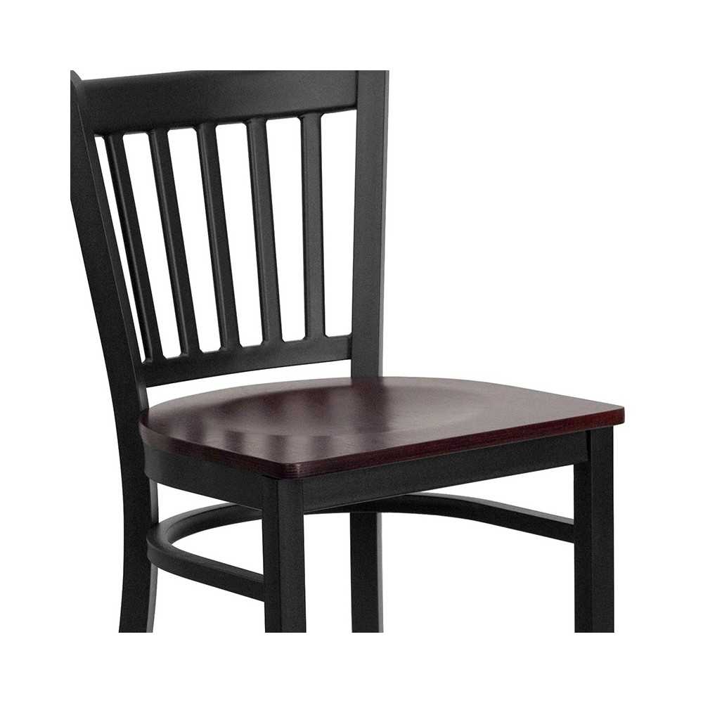 Black Vertical Back Metal Restaurant Barstool - Mahogany Wood Seat