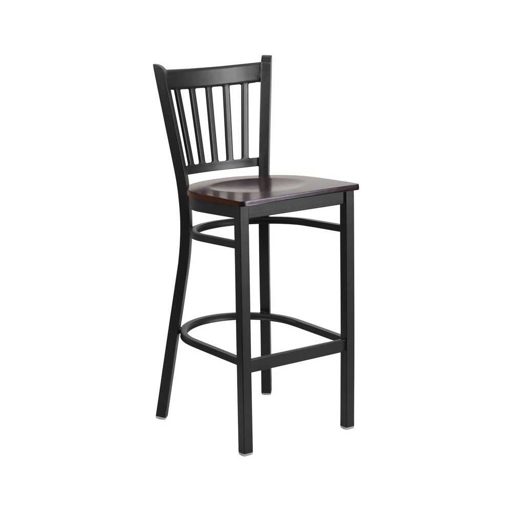 Black Vertical Back Metal Restaurant Barstool - Walnut Wood Seat