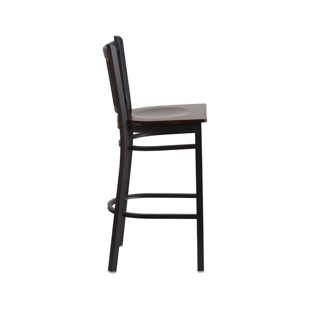 Black Vertical Back Metal Restaurant Barstool - Walnut Wood Seat